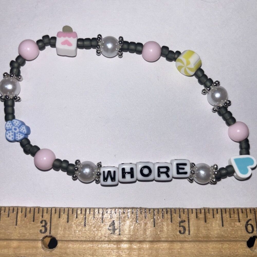 Handmade Pink Beaded Letter Bracelet Y2K Preppy Aesthetic Word Charm Stretch